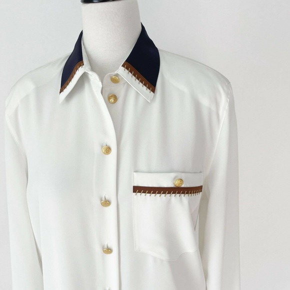 Basler Tops - NWT Basler Metallic Gold Detail Contrast Collar Cuff Blouse Size S